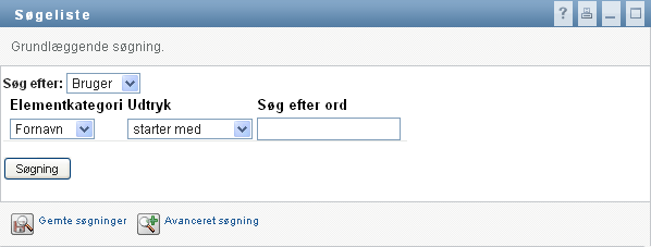 En grundlæggende søgning på siden Søgeliste