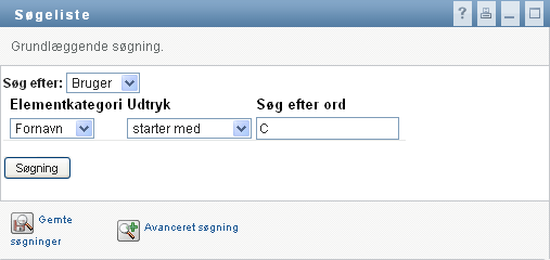 Angiv et søgekriterium på siden Søgeliste