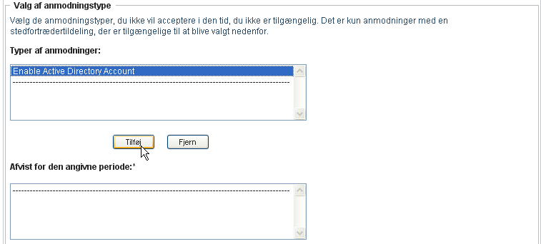 Boksen Valg af anmodningstype 
