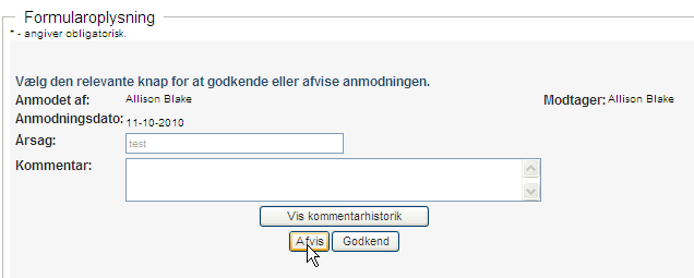 Siden Formularoplysning 