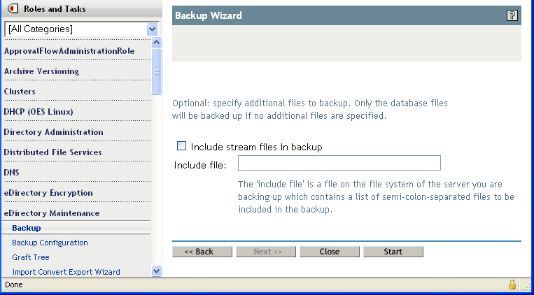 Second iManager Backup screen