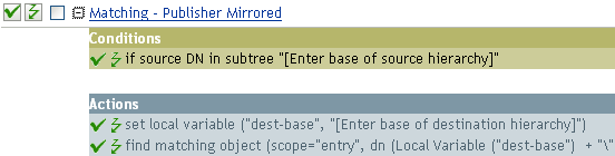 Matching - publisher mirrored
