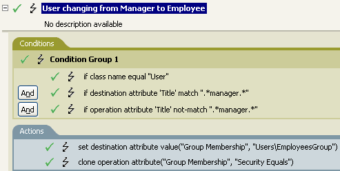 Policy for a user changing from manager to employee