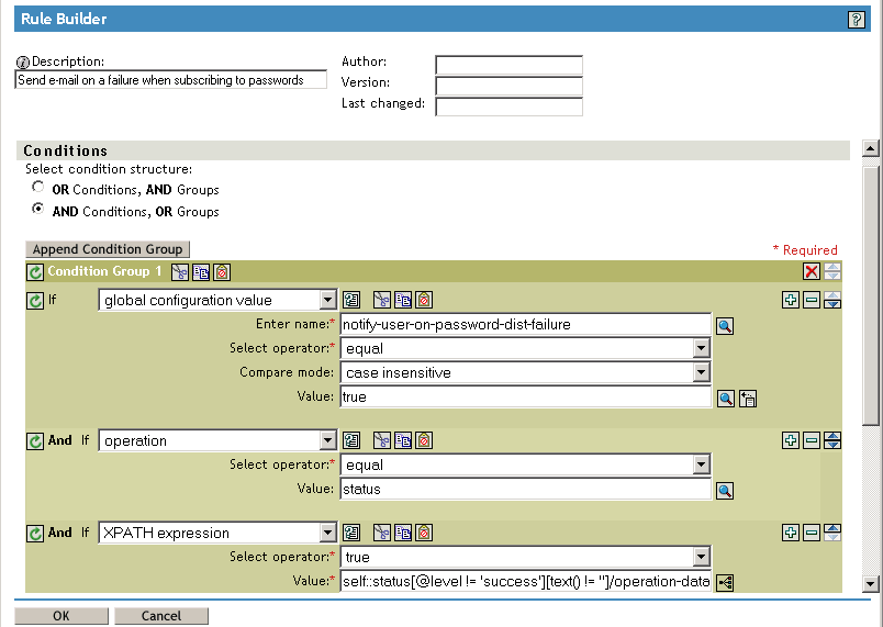 Page for editing a rule
