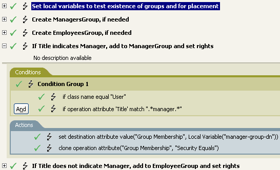 Policy to add to manager group if title indicates manager
