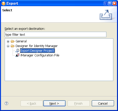 Selecting to export to a file system