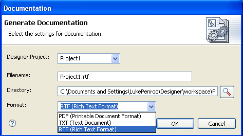 Selecting the RTF Format