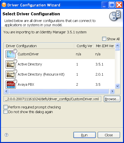 Custom Driver in the list of driver for the Generic Application driver