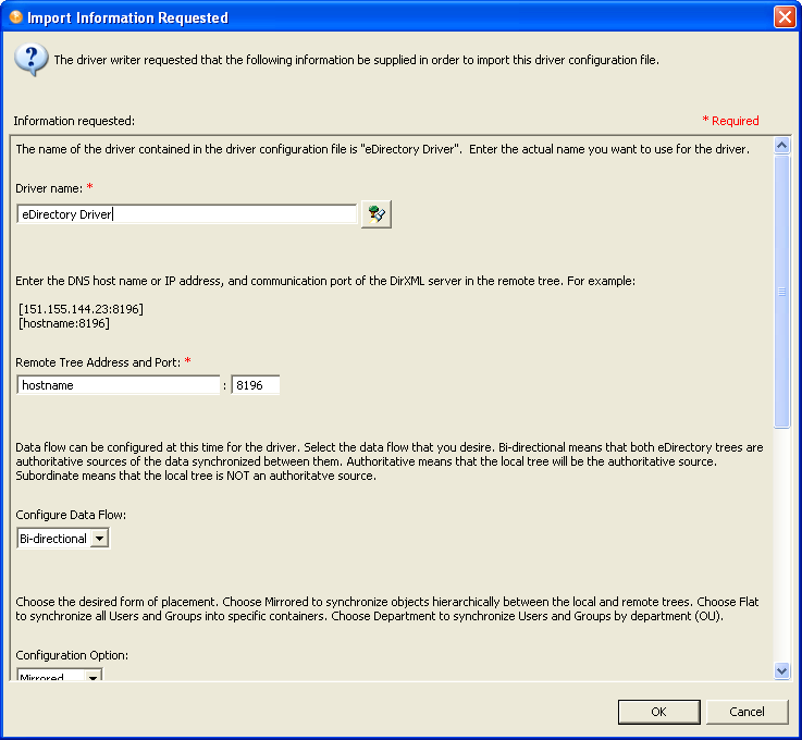 Fill in the driver configuration information