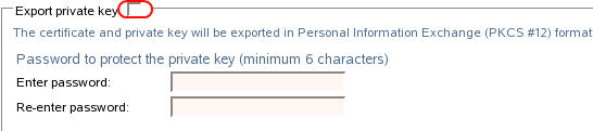 Deselecting export private key option