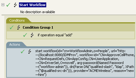 Policy to start a workflow process to request a cell phone on an add operation