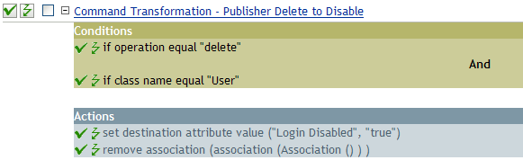 Policy to transform a delete to disable