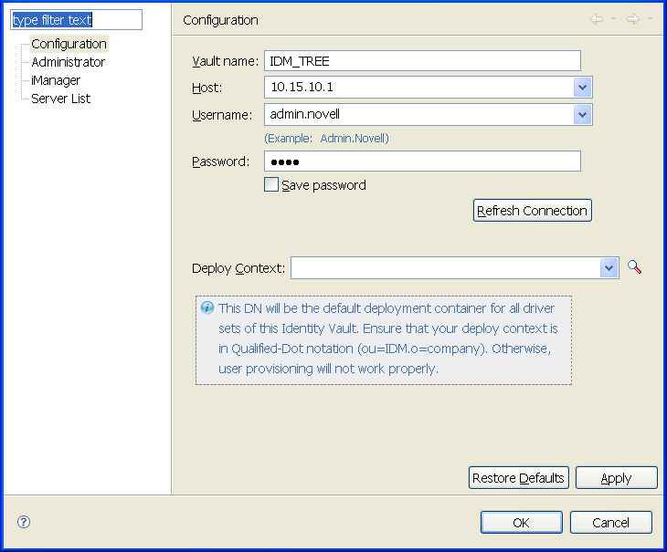 Change the authentication information to the new tree