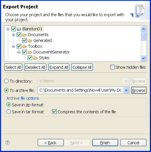 Archiving a project to a file