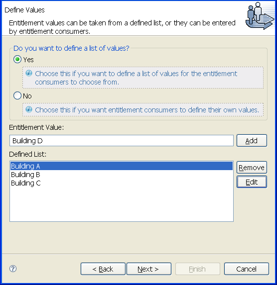 Defining a list of values