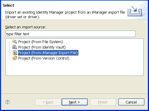 Project from an iManager export file