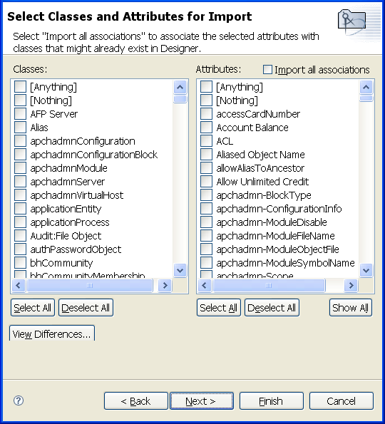 Click View Differences to import only schema differences