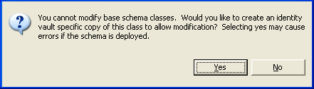 The warning when trying to modify the base schema