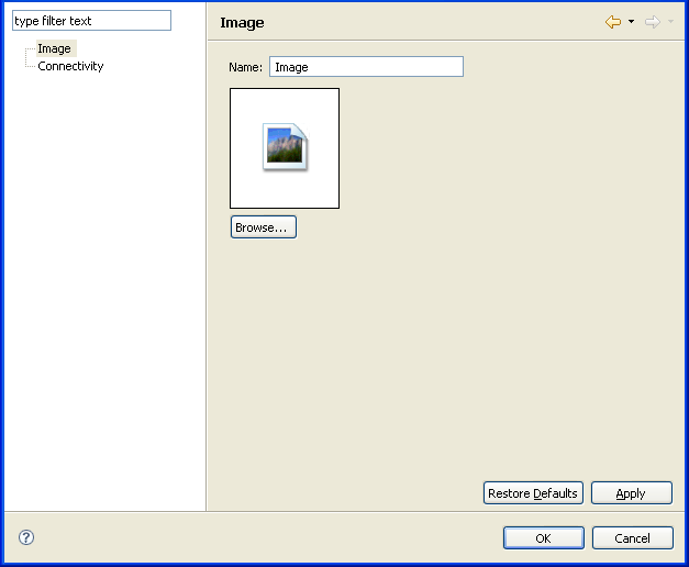 Properties for the Image icon