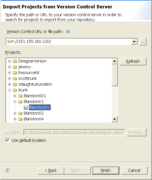Select a project or projects to import