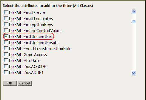 Select DirXML-EntitlementRef attribute