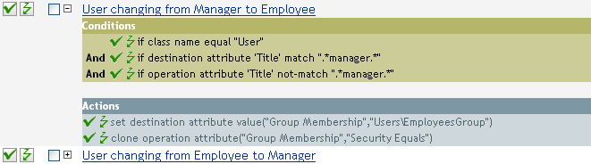 Policy for a user changing from manager to employee