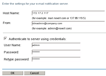 Specifying the e-mail server information