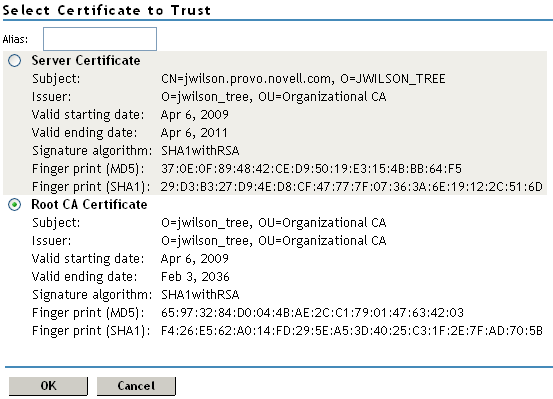 Select a trusted certificate