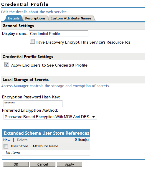 Credential profile details