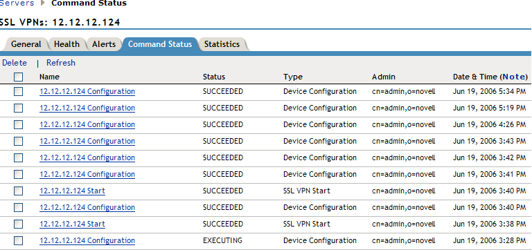 Viewing Command Status Page