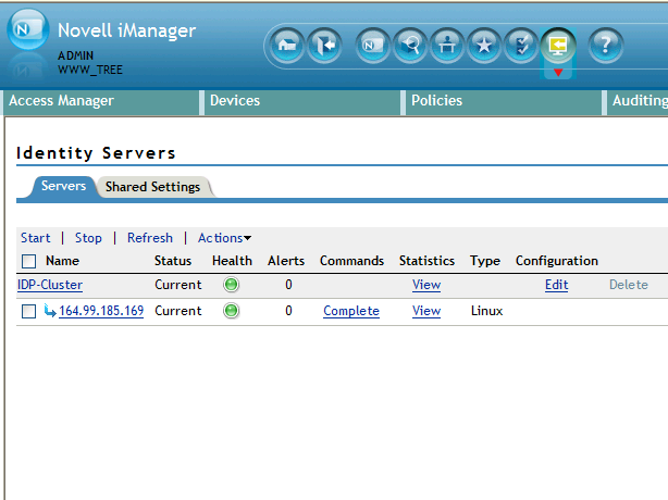 Servers tab