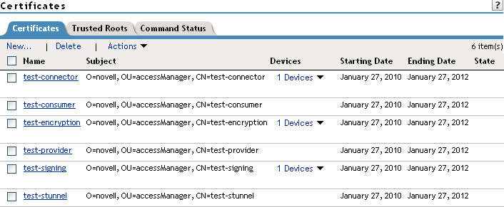 Certificates page