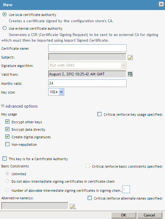 Creating a new certificate