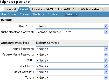 Authentication default settings