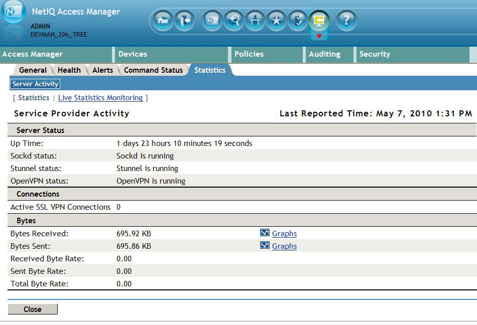 Viewing the statistics page