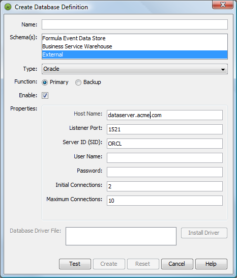 Create Database Definition Dialog Box