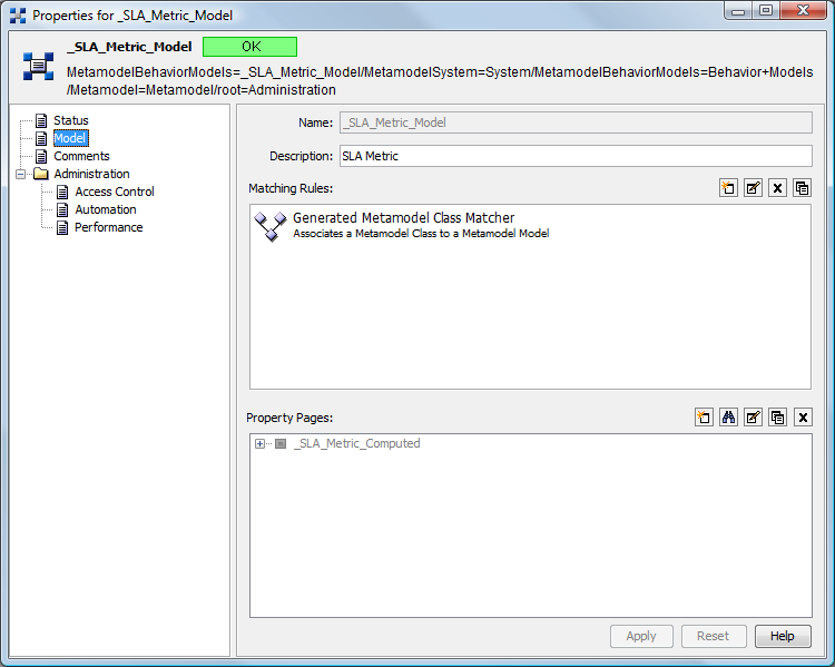 SLA Metric Model Properties