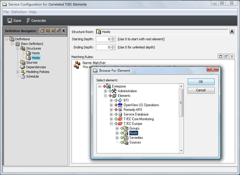 Browse for Element Dialog Box Over the Service Configuration Editor