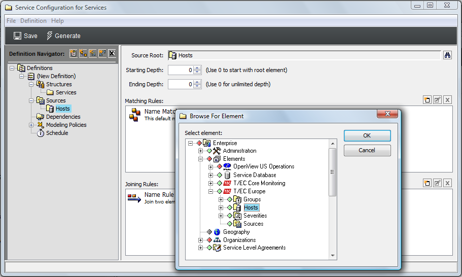 Browse for Element Dialog Box Over Managed Objects Console