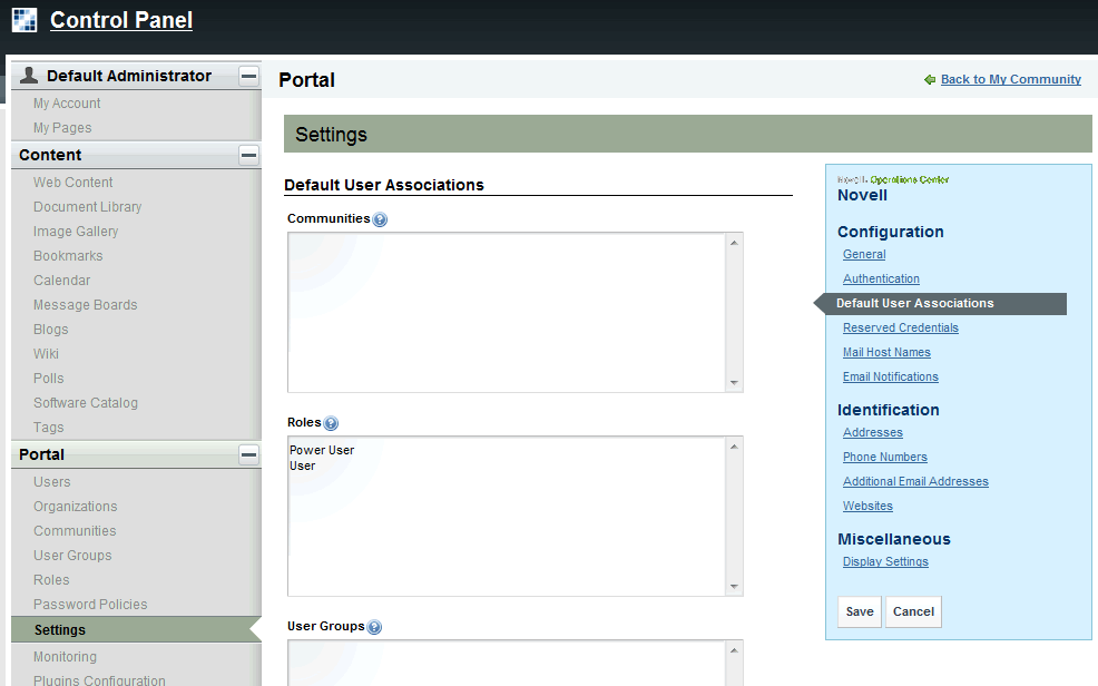 Admin Portlet Users Tab