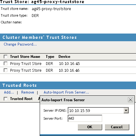 Importing a certificate into the proxy trust store