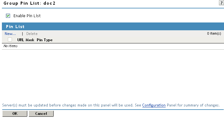 Configuring a pin list