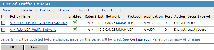 Traffic Policies page