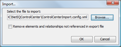 Import dialog box - Select the config file to import.