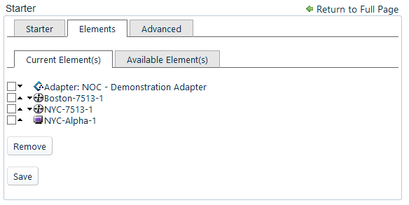 Starting Element Configuration Options for Starter Portlet