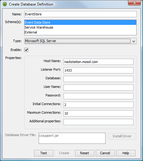 Create a Database Definition Dialog