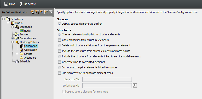 Generation Settings in the Definition Editor