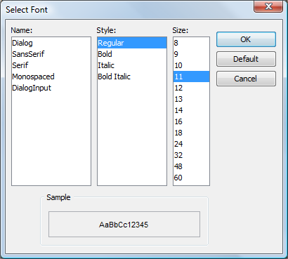Select Font Dialog Box