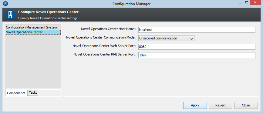 The myCMDB Configuration Manager showing Managed Objects Server Settings