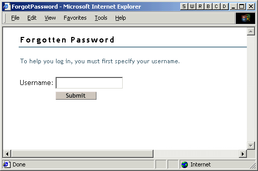 Forgotten Password page for entering username